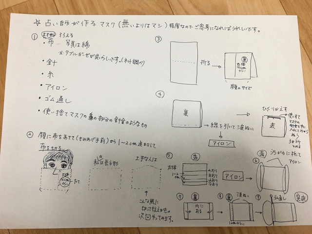 手作りマスク 占い師が波縫いだけで適当に作る無いよりはマシな手作りハンカチマスク